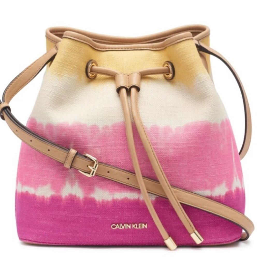 Calvin Klein Womens Gabrianna Novelty Bucket Shoulder Bag Muticolor Tie-die Pink